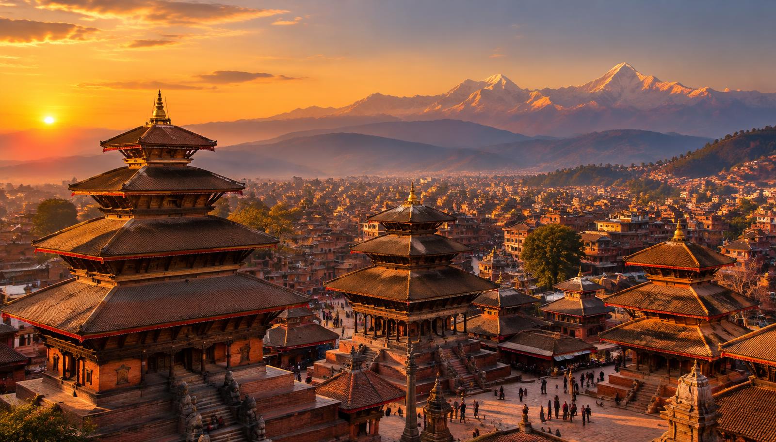 Patan Durbar Square and the Kathmandu Valley at sunset